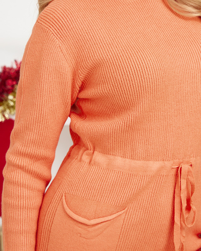 Orangefarbenes Damen-Pulloverkleid mit Kapuze - Kleidung