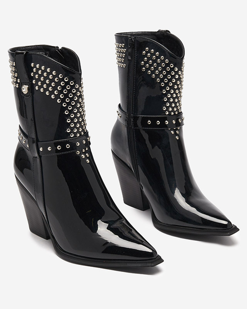 Чорні ковбойські чоботи на високій халяві зі стразами Loulur- Footwear
