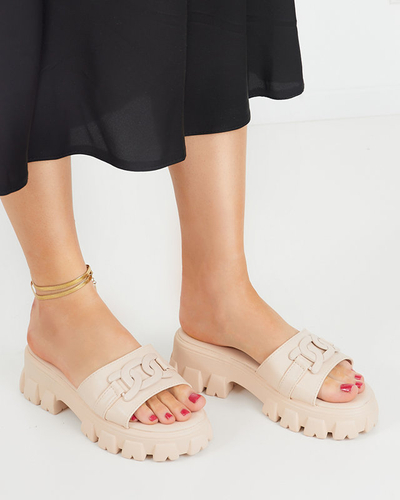 Beige Damenhausschuhe auf dickerer Sohle. Inza - Footwear