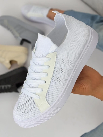 Aurelio Weiße Textil-Sneakers mit Öko-Leder auf flacher 2,5 cm Plattform