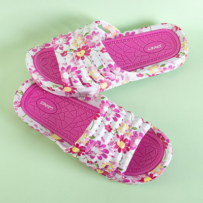 Rosa Gummipantoffeln mit Blumen Leda - Schuhe