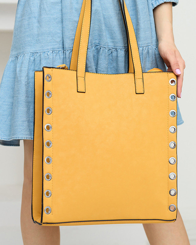 Senffarbene Shopper-Tasche für Damen mit Ösen - Accessoires