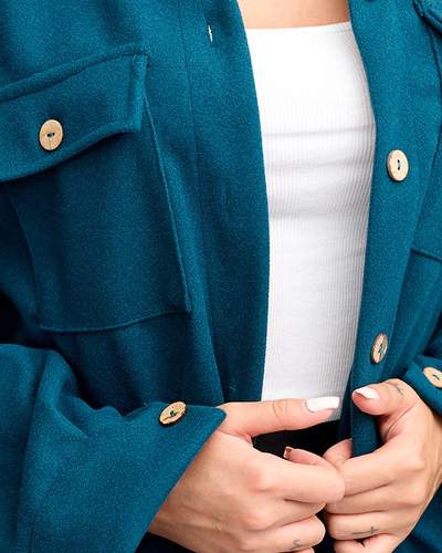 Oversize-Hemdjacke in Türkis für Damen - Kleidung