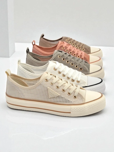 Aurelia Beige - Damen Stoff-Sneakers mit flacher 3 cm Sohle