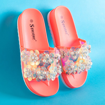 Коралові жіночі шльопанці на платформі з оздобленням Maurelle