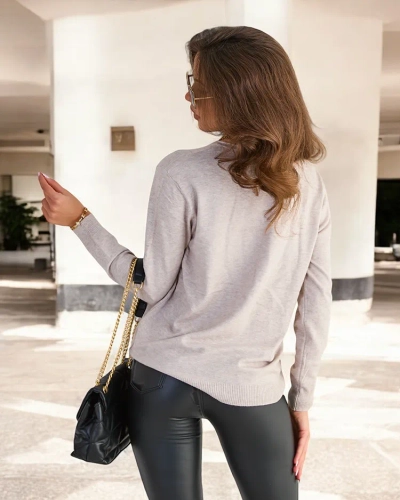 Royalfashion Beige-grauer Damenpullover mit Herzausschnitt
