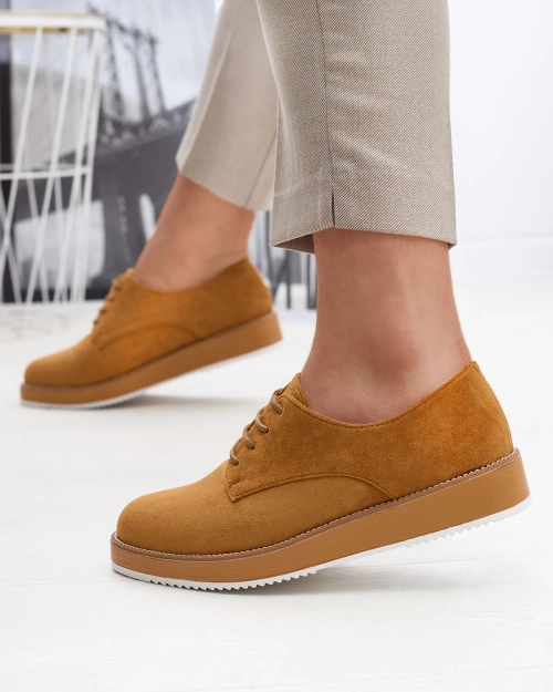 Жіночі напівчеревики на шнурівці а-ля оксфорди верблюжого кольору Oksila - Взуття