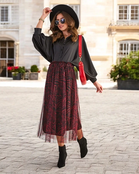 Royalfashion Gemusterten Damen-Midi-Rock mit Tüll.