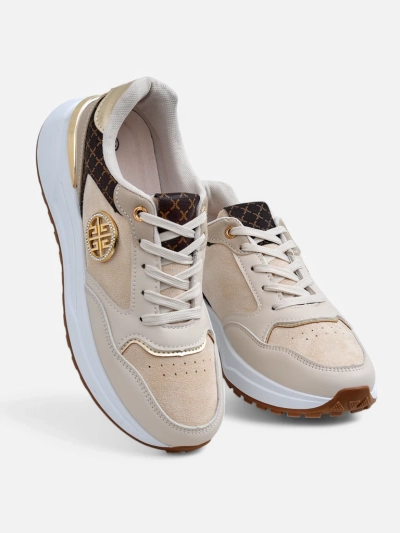 Damen-Sneakers Beige Calista Verona mit flachem Absatz - Öko-Leder 4 cm