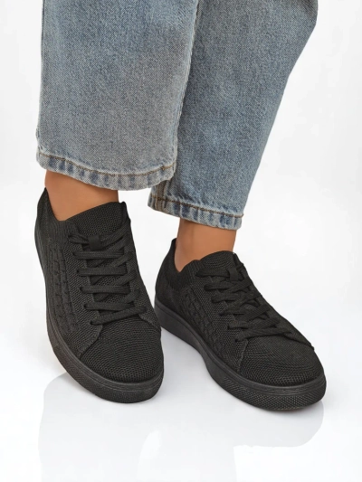 Royalfashion Demetra – schwarze Damen-Sneakers aus Stoff mit flacher Sohle