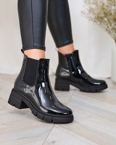 Royalfashion Schwarz lackierte isolierte Damenstiefel Angel Steps