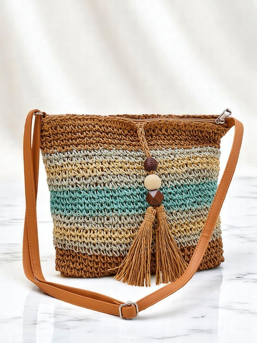 Royalfashion Маленька жіноча солом'яна сумка в смужку з підвіскою Mini