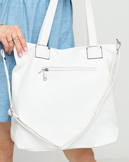 Жіноча біла сумка-шоппер з декоративними кишенями - Аксесуари