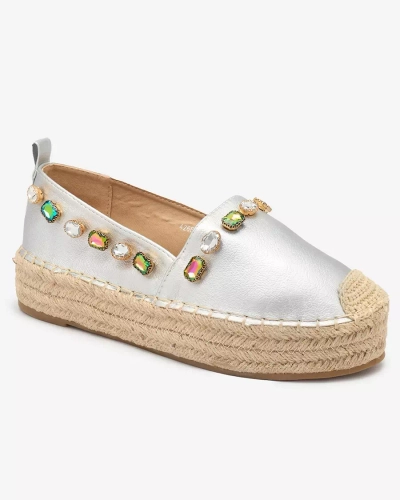 Silberne Damen-Espadrilles mit Kristallen Ziennie - Schuhe