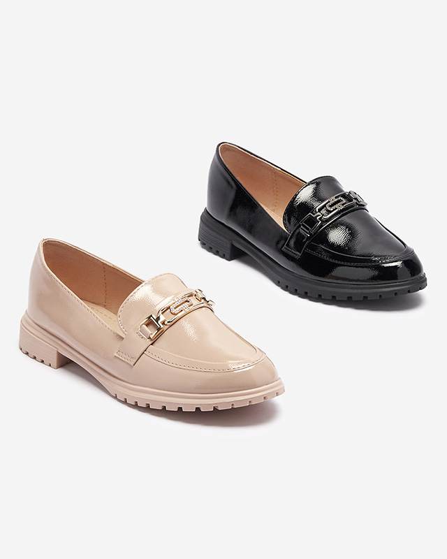 Lackierte Damenmokassins mit Ornament in Beige Horiff- Footwear