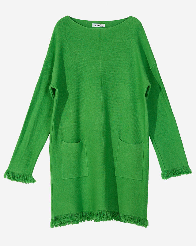 Grüner Damen-Tunika-Pullover mit Fransen - Kleidung