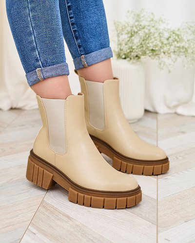 Royalfashion Beige Damenstiefel auf fester Sohle Eferope