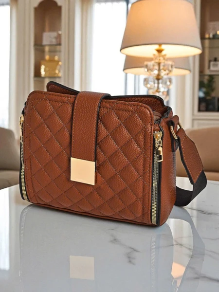 Damenhandtaschen Kollektion - Melania Braunes Öko-Leder mit Reißverschluss und Magnet