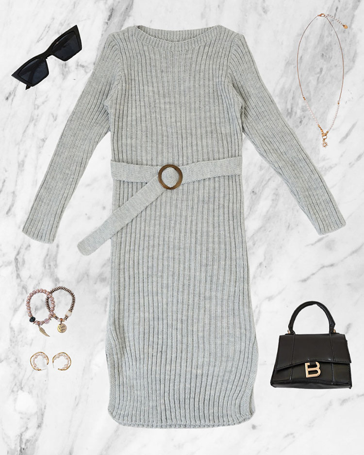 Royalfashion Graues Damen-Pulloverkleid