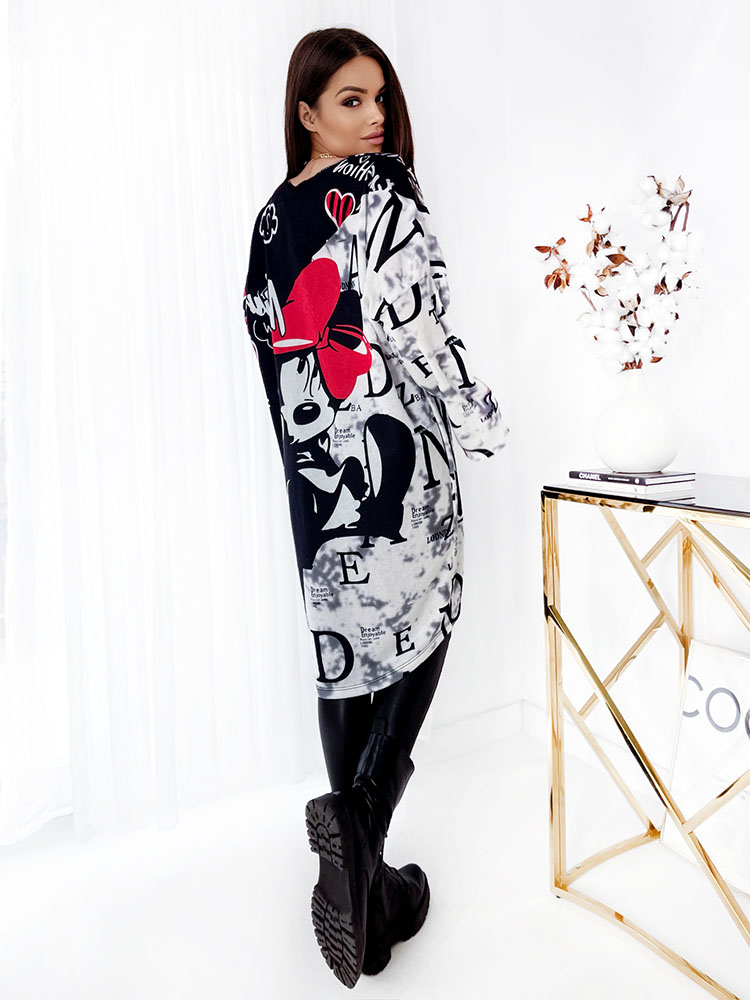 Royalfashion Schwarz-weiß bedrucktes Damen-Midikleid