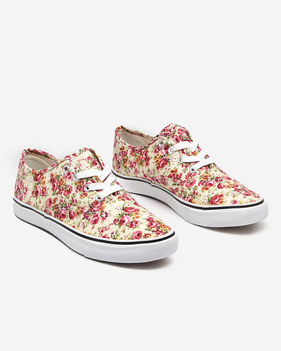 Cremefarbene Damen-Sneaker mit Blumen Surfi - Footwear