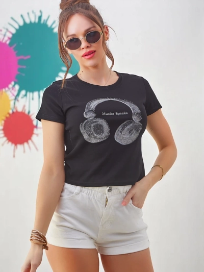 Royalfashion Damen Baumwoll-T-Shirt mit Music Speaking Druck