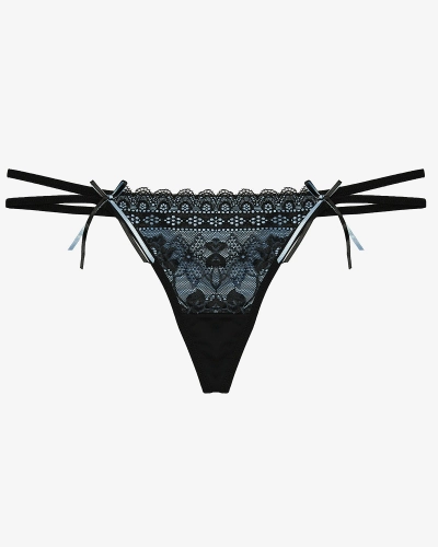 Schwarz-blauer Damen-Tanga mit Spitze und dekorativen Trägern - Unterwäsche