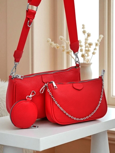 Damenhandtasche Arista Rosso aus Öko-Leder, Kette, Mini-Set