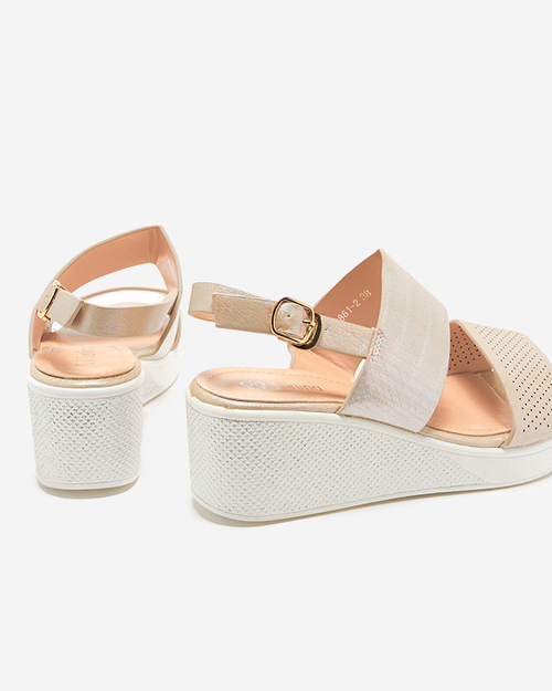 Коричнево-золоті жіночі босоніжки на танкетці Velmisa - Взуття