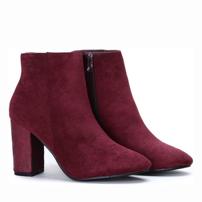 Burgundowe botki na słupku Freyana- Obuwie