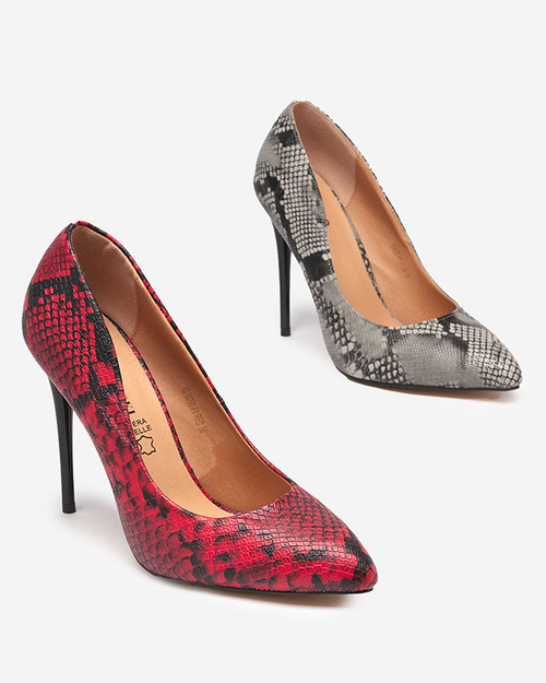 Чорно-червоні жіночі туфлі з тисненням під зміїну шкіру Zelixy - Взуття