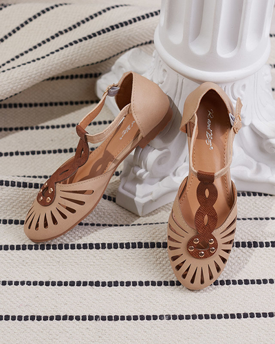 Beigefarbene durchbrochene Damen-Ballerinas mit Ausschnitten an den Seiten Erraf-Footwear
