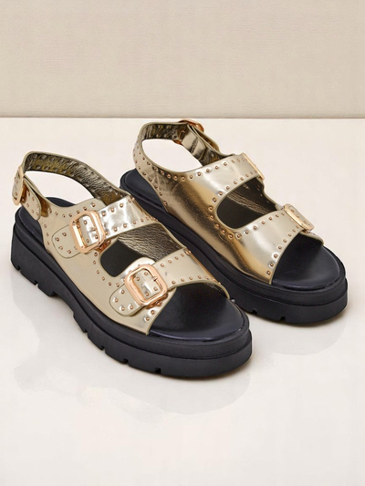 Royalfashion Damen Sandalen mit dicker Sohle und Strasssteinen Rocky Chic