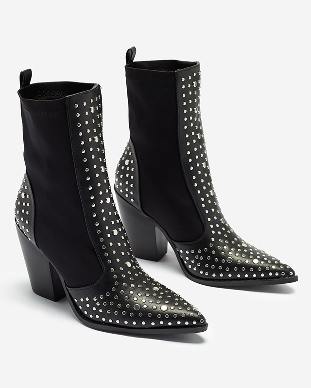 Schwarze Cowboystiefel auf einem höheren Stiletto mit Strasssteinen Ricci- Footwear