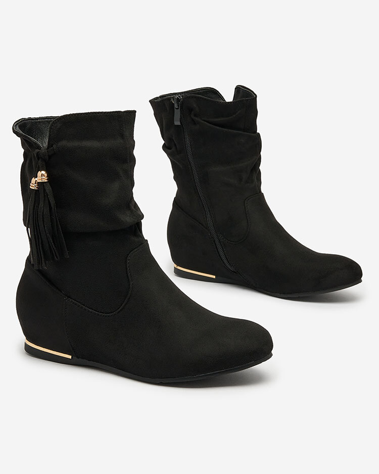 Royalfashion Schwarze Stiefel aus Öko-Wildleder mit verstecktem Anker Lovely