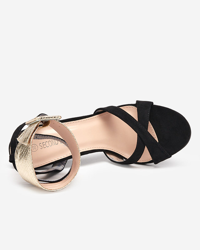 Damensandalen auf hohem Absatz in Schwarz mit Goldstreifen Magnessias - Footwear