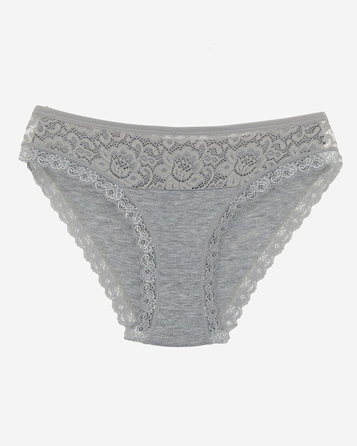 Grauer Damenslip aus Baumwolle mit Spitze - Unterwäsche