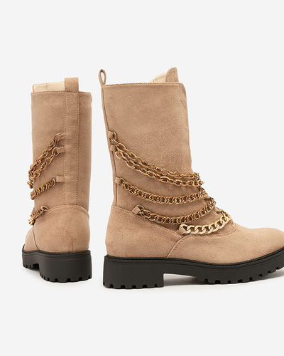 Royalfashion Damen Baggerstiefel in Hellbraun Goserre