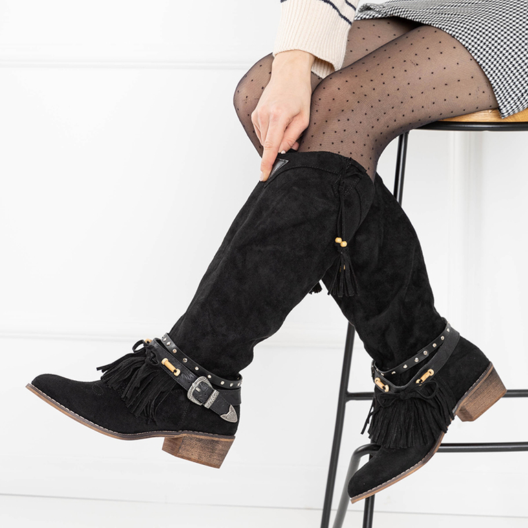 Schwarze Damen-Cowboystiefel mit Clarosai-Verzierungen - Schuhe