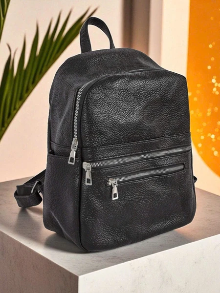 Geflochtener Damenrucksack AURELIA von Królewska Moda aus Öko-Leder Schwarz