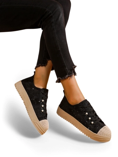 Royalfashion Damen Sneakers aus Spitze mit Pailletten Nille