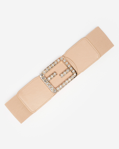 Breiter, elastischer Damengürtel in Beige mit Zirkonia - Accessoires