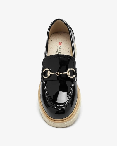 Schwarz lackierte Damenmokassins mit Kette Soterra - Footwear