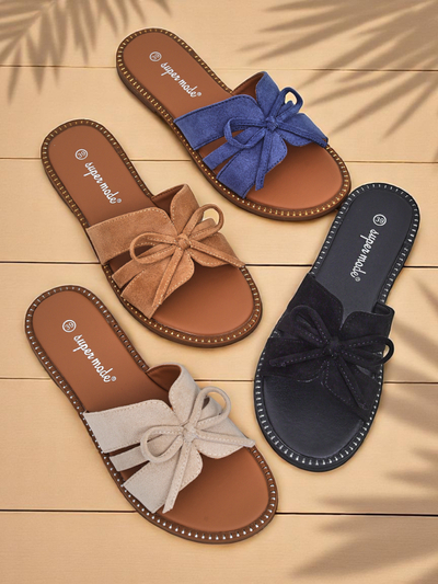 Royalfashion Damen-Slipper mit flacher Sohle und Schleife Gerber