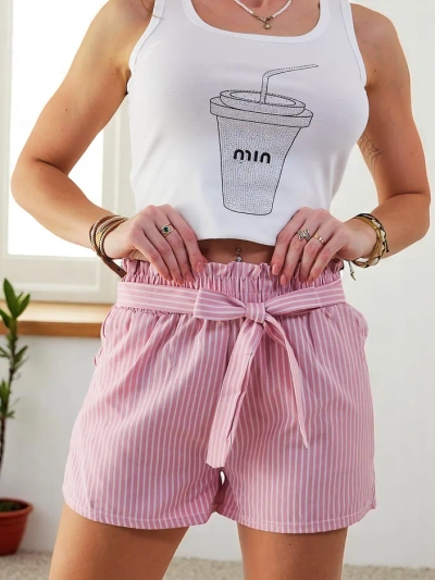 Royalfashion Damen Shorts mit elastischem Bund und Kordelzug in einem gestreiften Muster