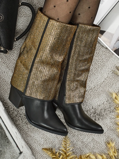 Damen Stiefeletten aus Öko-Leder mit Blockabsatz und dekorativem Schaft Virelia