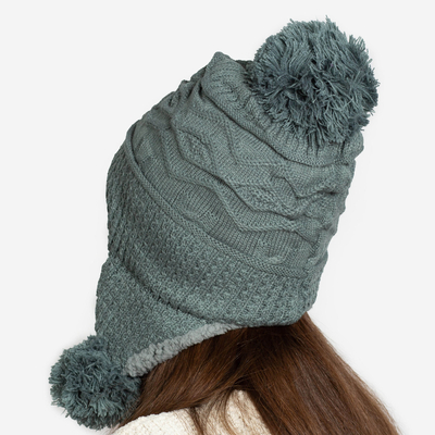 Dunkelgrauer Damen-Isolierhut mit Pompons - Accessoires