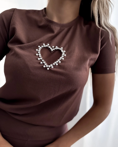 Royalfashion Темно-коричневий жіночий спортивний комплект з сердечками