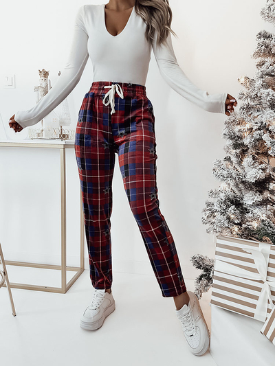 Royalfashion Жіночі велюрові штани в клітинку червоного кольору
