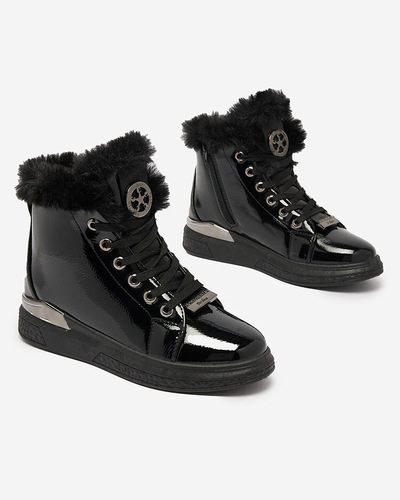 Royalfashion Schwarz lackierte Damen-Sneaker mit Isolierung Rebucca